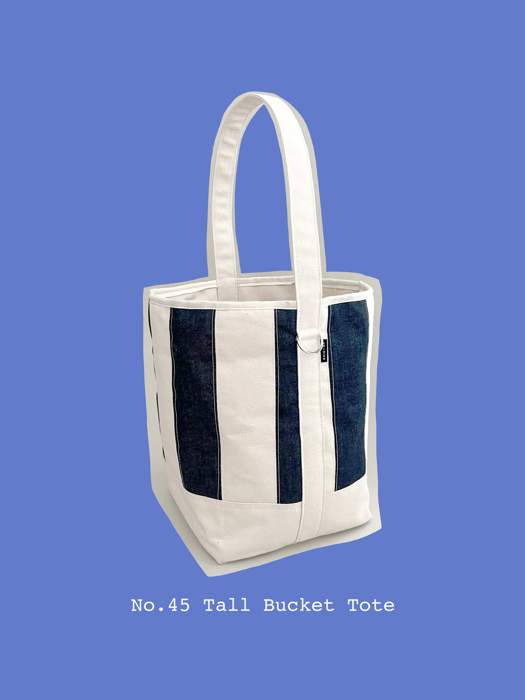 No.45 TALL PATCHWORK BUCKET TOTE - Dark denim stripe