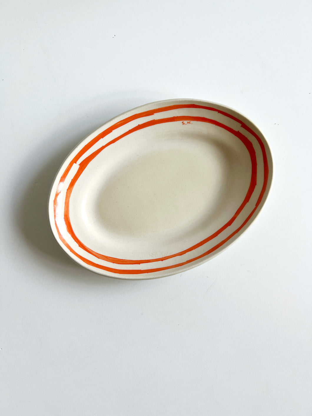 Hand Painted Stripe Oval Plate
