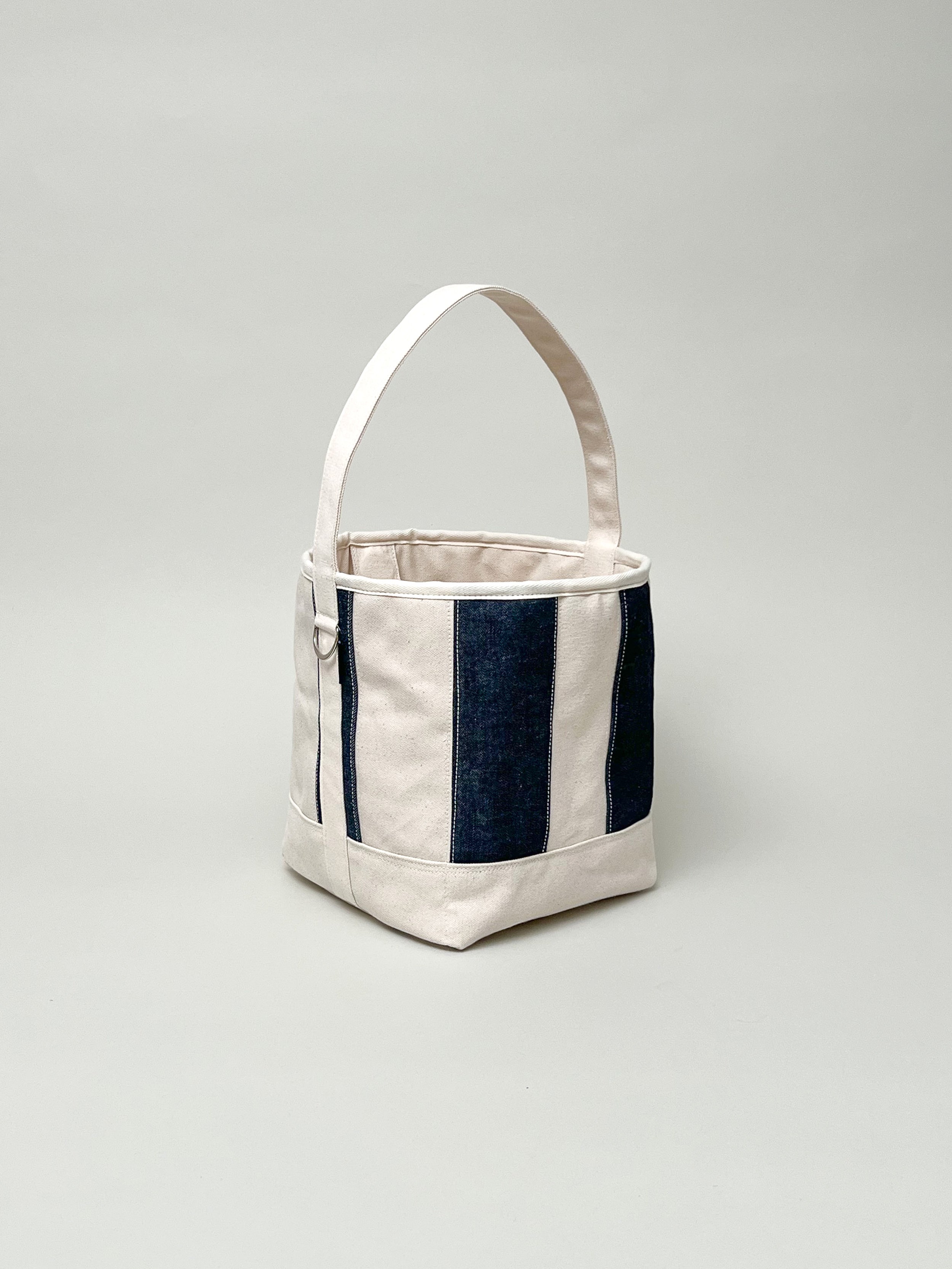 No.45 PATCHWORK BUCKET TOTE - Dark denim stripe